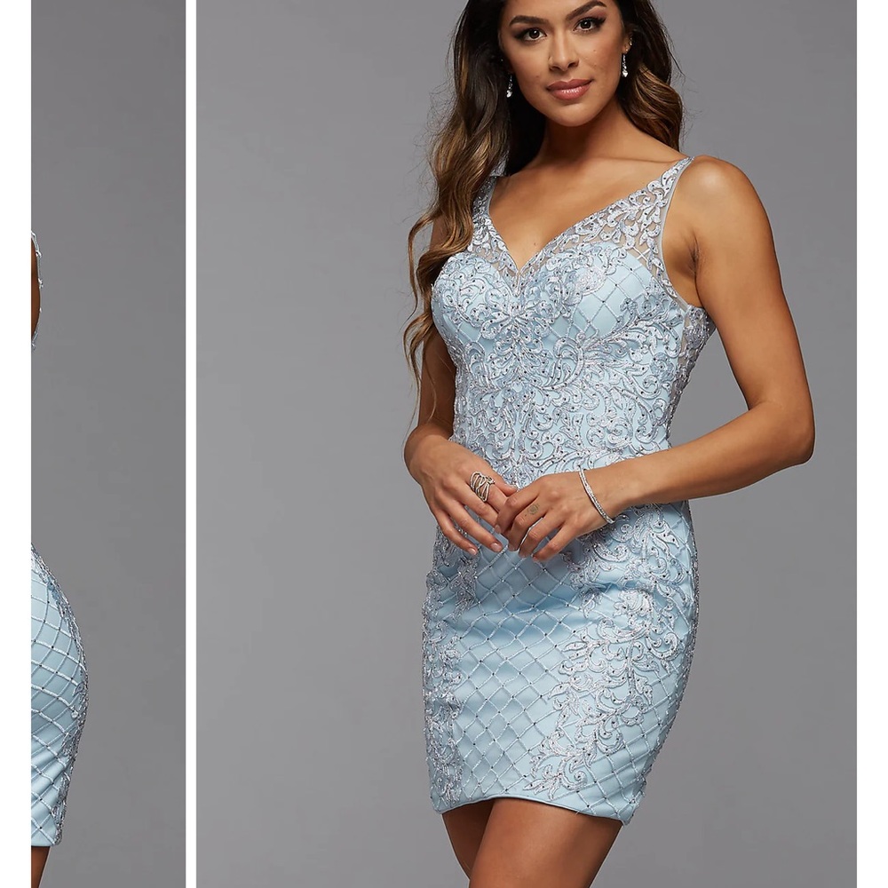 Short icy blue homecoming dress!